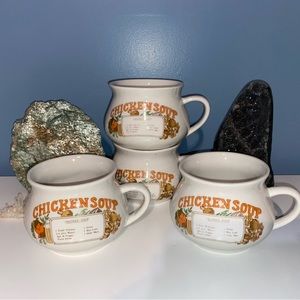 4 Vintage Chicken Soup Recipe Mugs/Bowls